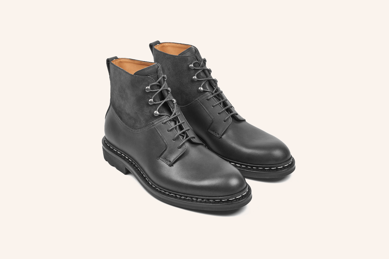 Chaussures boots homme - Cuir hydro noir - Cousu goodyear - Luxe