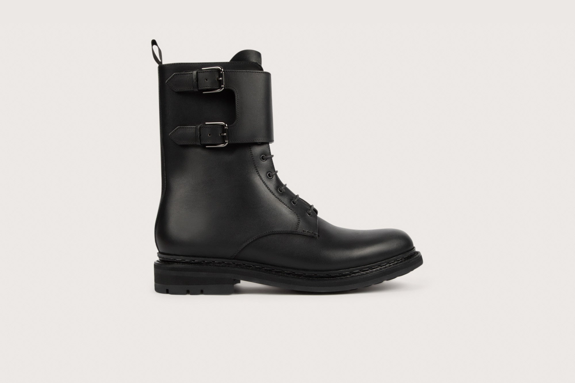 Men's ranger ankle boots in Black Suportlo calfskin, with rubber