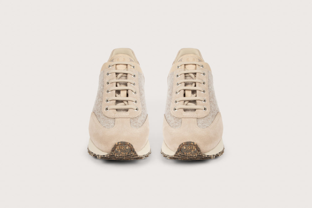 ATHI FE Grege/Argile Hydrovelours/Wool Trainer