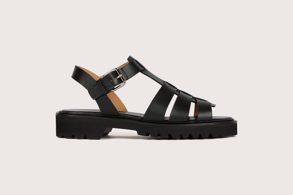 Athna women's sandal in black Box calfskin, with a lightweight rubber sole Heschung & Cie Athna women's sandal in black Box calfskin, with a lightweight rubber sole Heschung & Cie